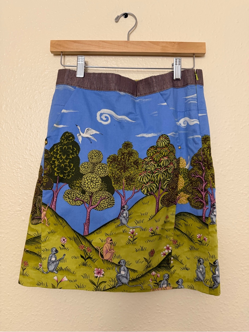 Anthropologie Simian Tableau Skirt by Leifsdottir Monkey Print 4 Rare